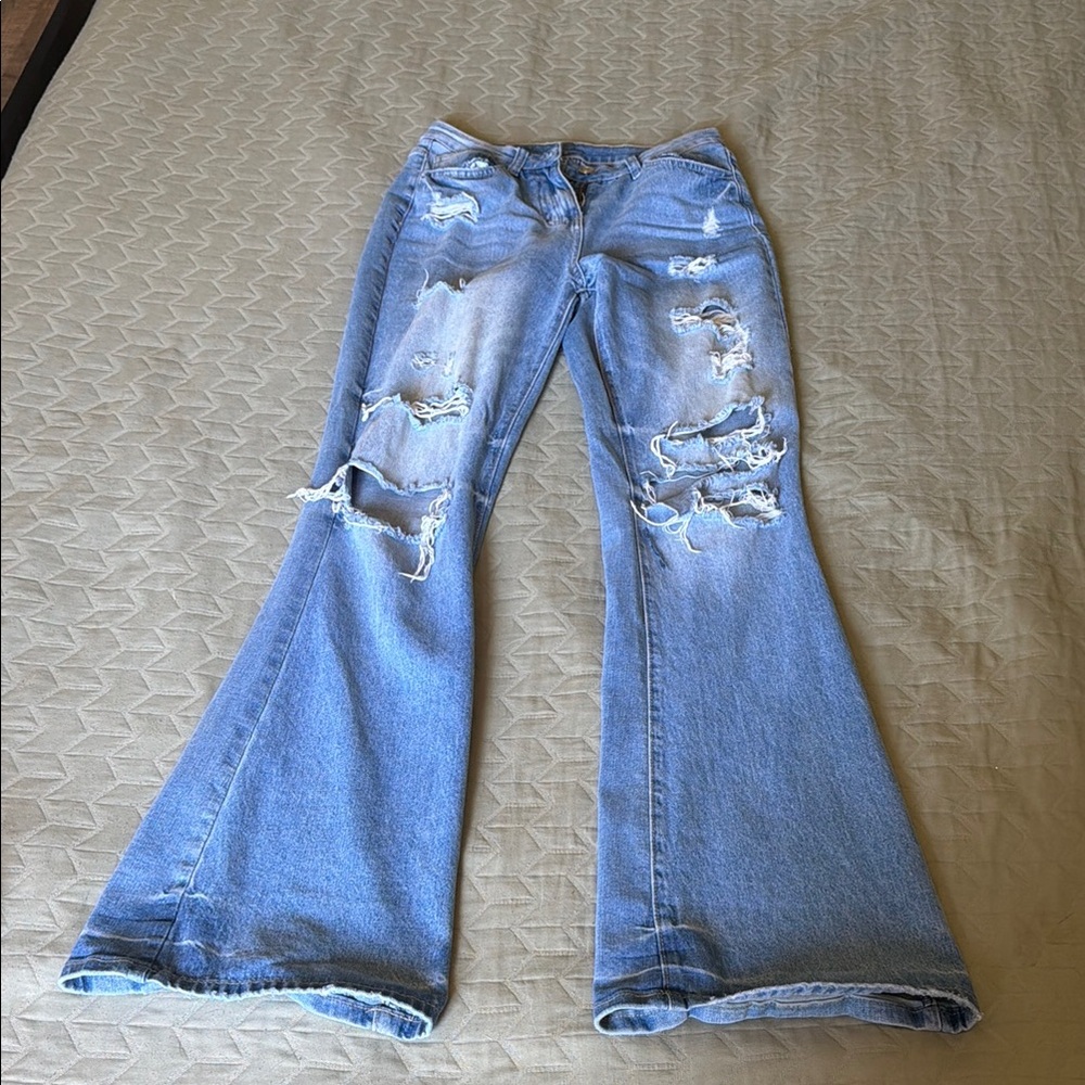 Light Blue High waisted Distressed Flared Women’s Jeans